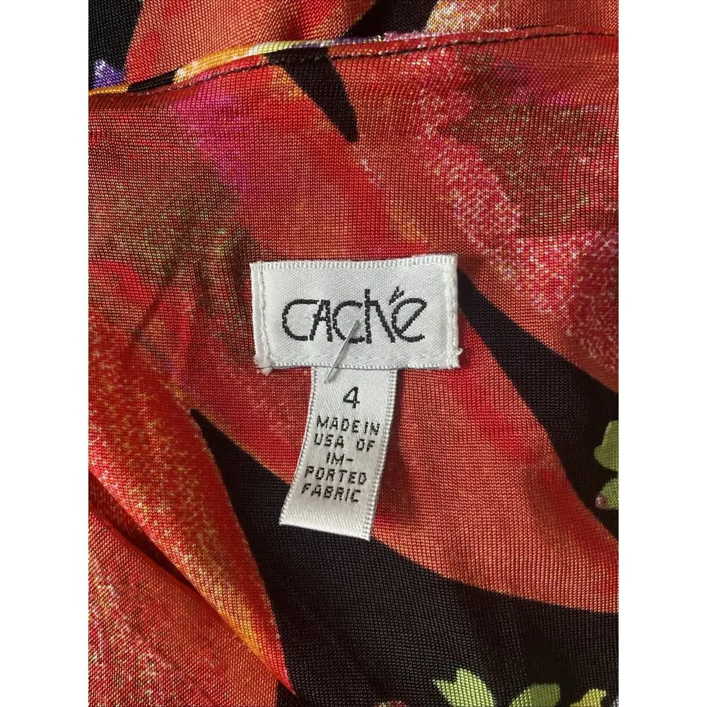 Cache Dress Sheath Cap Sleeve Floral V Neck Ruched 4 S Knee Length Stretch - Picture 5 of 8